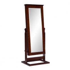 Lyra Walnut Cheval Mirrored Jewelry Armoire 24 in. W x 19 in. D x 60 in. H by Powell Company