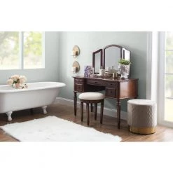 Vogt Warm Cherry Vanity and Bench by Powell Company -Powell Company Shop warm cherry powell company jewelry armoires hd1220a19 c3 1000