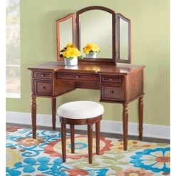 Vogt Warm Cherry Vanity and Bench by Powell Company -Powell Company Shop warm cherry powell company jewelry armoires hd1220a19 fa 1000