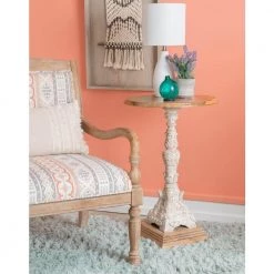 Hollings Antique White Metal and Natural Wood 19" w Side Table by Powell Company -Powell Company Shop white and natural powell company end side tables hd1627at21 31 1000