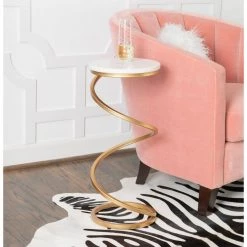 Pippen White Marble and Gold Spiral Round 10.5 in. with Drink Table by Powell Company -Powell Company Shop white gold powell company end side tables hd1605a21 31 1000