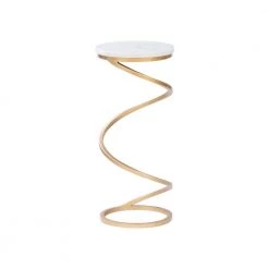 Pippen White Marble and Gold Spiral Round 10.5 in. with Drink Table by Powell Company