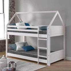 Nico White Twin Bunk Bed with Sloping A-Frame Roof by Powell Company -Powell Company Shop white powell company bunk beds hd1661bb21 31 1000