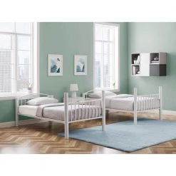 Jordan White Heavy Metal Twin Size Top Twin Size Bottom Bunk Bed with Ladder by Powell Company -Powell Company Shop white powell company bunk beds hd1703bb21 44 1000