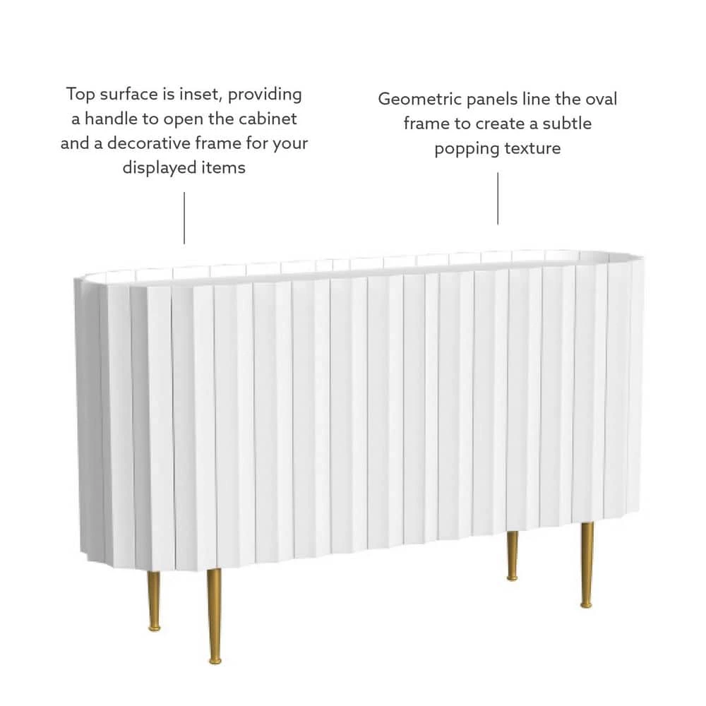 Charlee 52 in. W White 30.25 in. H Elliptical Solid Mango Wood Console Table with 2-Doors and 4-Shelves by Powell Company 10 Charlee 52 in. W White 30.25 in. H Elliptical Solid Mango Wood Console Table with 2-Doors and 4-Shelves by Powell Company - Image 8