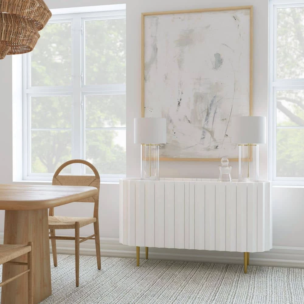 Charlee 52 in. W White 30.25 in. H Elliptical Solid Mango Wood Console Table with 2-Doors and 4-Shelves by Powell Company 8 Charlee 52 in. W White 30.25 in. H Elliptical Solid Mango Wood Console Table with 2-Doors and 4-Shelves by Powell Company - Image 6