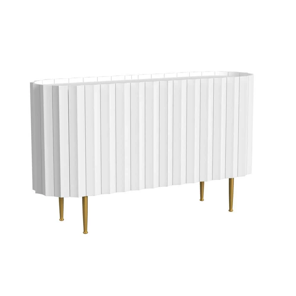 Charlee 52 in. W White 30.25 in. H Elliptical Solid Mango Wood Console Table with 2-Doors and 4-Shelves by Powell Company 3 Charlee 52 in. W White 30.25 in. H Elliptical Solid Mango Wood Console Table with 2-Doors and 4-Shelves by Powell Company