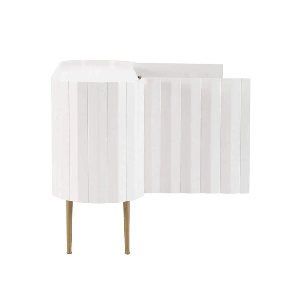 Charlee 52 in. W White 30.25 in. H Elliptical Solid Mango Wood Console Table with 2-Doors and 4-Shelves by Powell Company 4 Charlee 52 in. W White 30.25 in. H Elliptical Solid Mango Wood Console Table with 2-Doors and 4-Shelves by Powell Company - Image 2