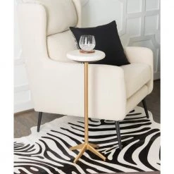 Quinn 10 in. White 27 in. Circular Stone End Table with Gold Metal Base by Powell Company -Powell Company Shop white powell company end side tables hd1641at21 31 1000