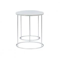 Flavia 18 in. Wide White 22 in. High Round Marble Nesting Tables with Silver Frame by Powell Company -Powell Company Shop white powell company end side tables hd1680at21 1f 1000