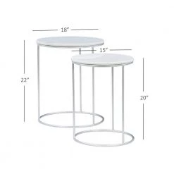 Flavia 18 in. Wide White 22 in. High Round Marble Nesting Tables with Silver Frame by Powell Company -Powell Company Shop white powell company end side tables hd1680at21 44 1000