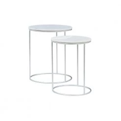 Flavia 18 in. Wide White 22 in. High Round Marble Nesting Tables with Silver Frame by Powell Company