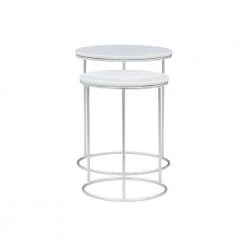 Flavia 18 in. Wide White 22 in. High Round Marble Nesting Tables with Silver Frame by Powell Company -Powell Company Shop white powell company end side tables hd1680at21 c3 1000