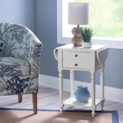 Shirley 25 in. W x 15 in. D x 24 in. H White Round Dropleaf Wood Square Table by Powell Company -Powell Company Shop white powell company end side tables hd1740dt21 1f 1000