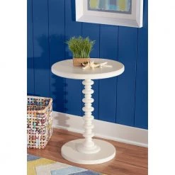 Spencer 17 in. W x 17 in. D x 22.25 in. H White Round Wood End / Side Table by Powell Company -Powell Company Shop white powell company end side tables hd1769st21 31 1000