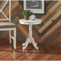 Palmer 18 in. W x 18 in. D x 22 in. H White Round Wood End / Side Table by Powell Company -Powell Company Shop white powell company end side tables hd1772st21 31 1000