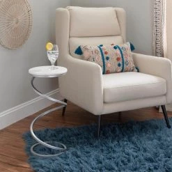 Pippen 10.5 in. W Silver Metal 23.75 in. H Round White Marble Drink Table with Metal Spiral Base by Powell Company -Powell Company Shop white powell company end side tables hd1797 31 1000