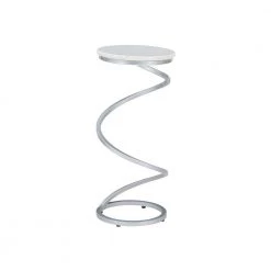 Pippen 10.5 in. W Silver Metal 23.75 in. H Round White Marble Drink Table with Metal Spiral Base by Powell Company