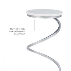Pippen 10.5 in. W Silver Metal 23.75 in. H Round White Marble Drink Table with Metal Spiral Base by Powell Company -Powell Company Shop white powell company end side tables hd1797 fa 1000