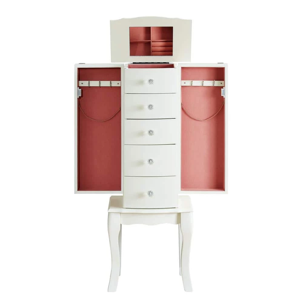 Janice White Jewelry Armoire with Plush Pink Lining by Powell Company 5 Janice White Jewelry Armoire with Plush Pink Lining by Powell Company - Image 3