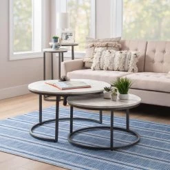 Cosimo 31 in. Length White 18 in. High Round Mango Wood Nesting Coffee Tables by Powell Company -Powell Company Shop white powell company nesting tables hd1687ct21 31 1000
