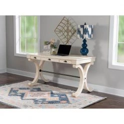 56.5 in. White Rectangular 3 -Drawer Writing Desk with X-side Panels by Powell Company -Powell Company Shop white powell company writing desks hd1029a19w 1f 1000