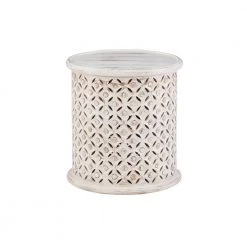 Elia 17 in. Wide White Wash 18 in. High Solid Mango Wood Side Table with Hand Finished Distressing by Powell Company