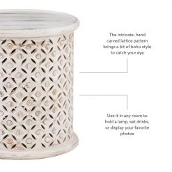 Elia 17 in. Wide White Wash 18 in. High Solid Mango Wood Side Table with Hand Finished Distressing by Powell Company -Powell Company Shop white wash powell company end side tables hd1704st21 c3 1000