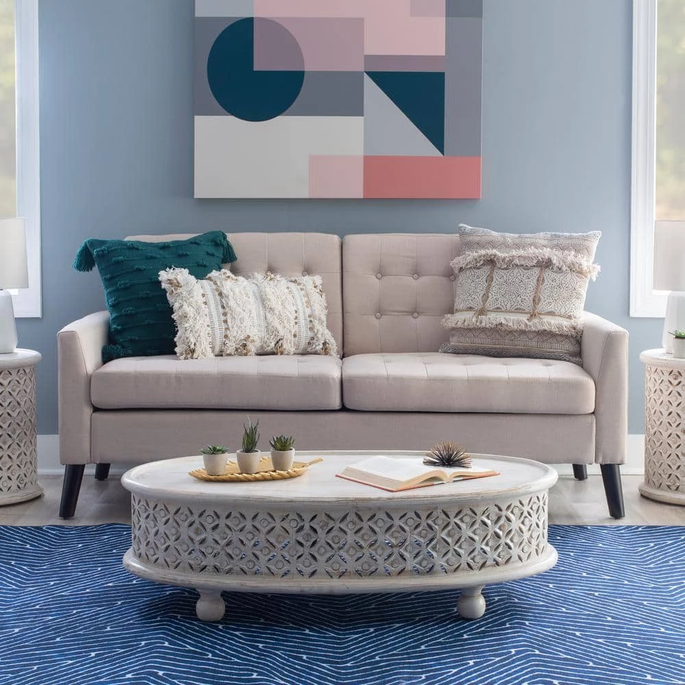 Elia 42 in. White 12 in. H Oval Hand-Carved Mango Wood Coffee Table by Powell Company 10 Elia 42 in. White 12 in. H Oval Hand-Carved Mango Wood Coffee Table by Powell Company - Image 8