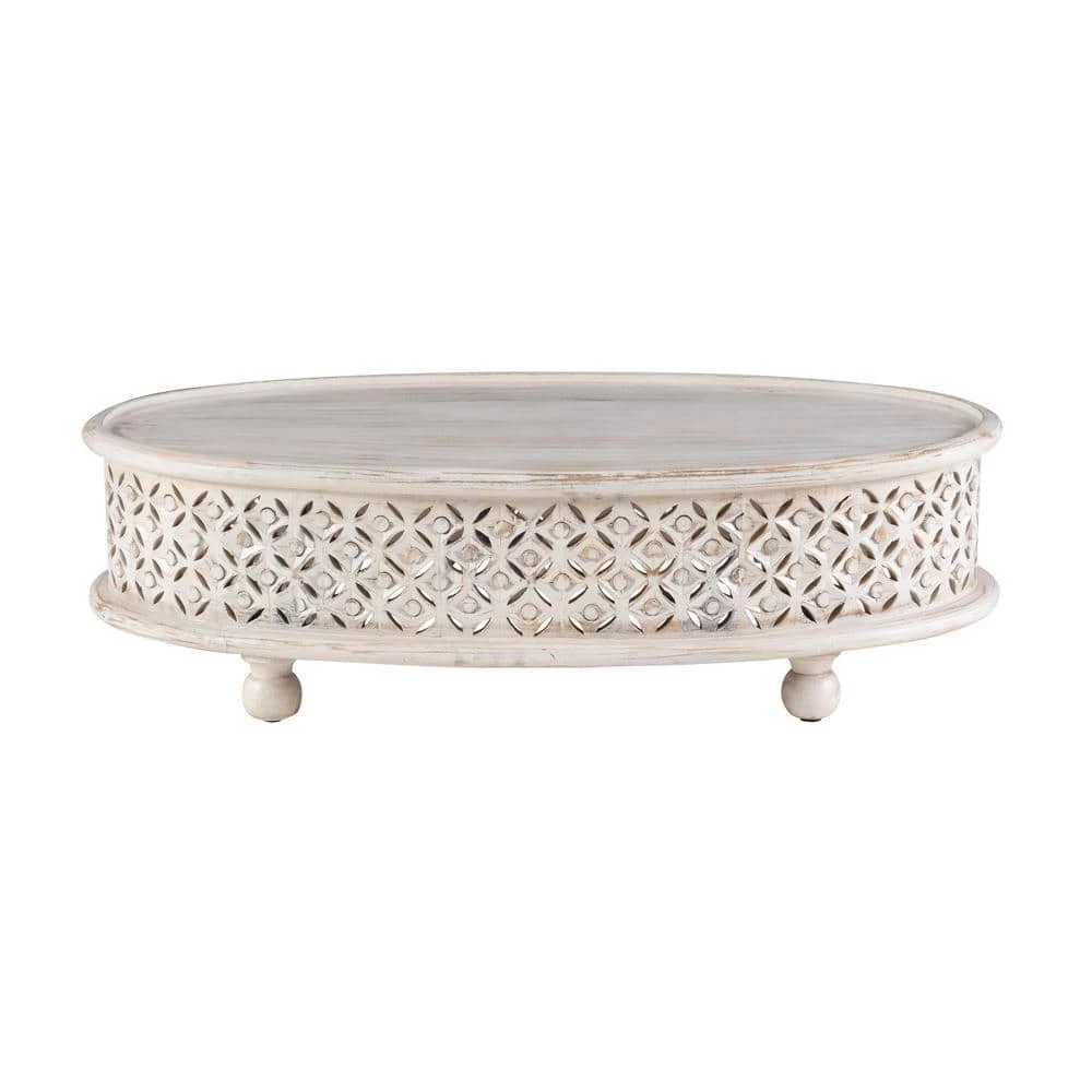 Elia 42 in. White 12 in. H Oval Hand-Carved Mango Wood Coffee Table by Powell Company 6 Elia 42 in. White 12 in. H Oval Hand-Carved Mango Wood Coffee Table by Powell Company - Image 4